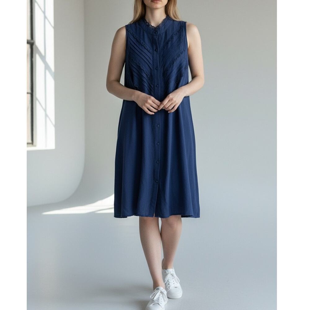 Pomander Place Tuckernuck Navy Sleeveless Dutton Lace Trim Dress Size Small